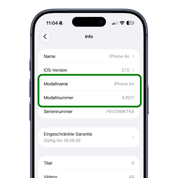 iPhone Modellnummer über Einstellungen finden