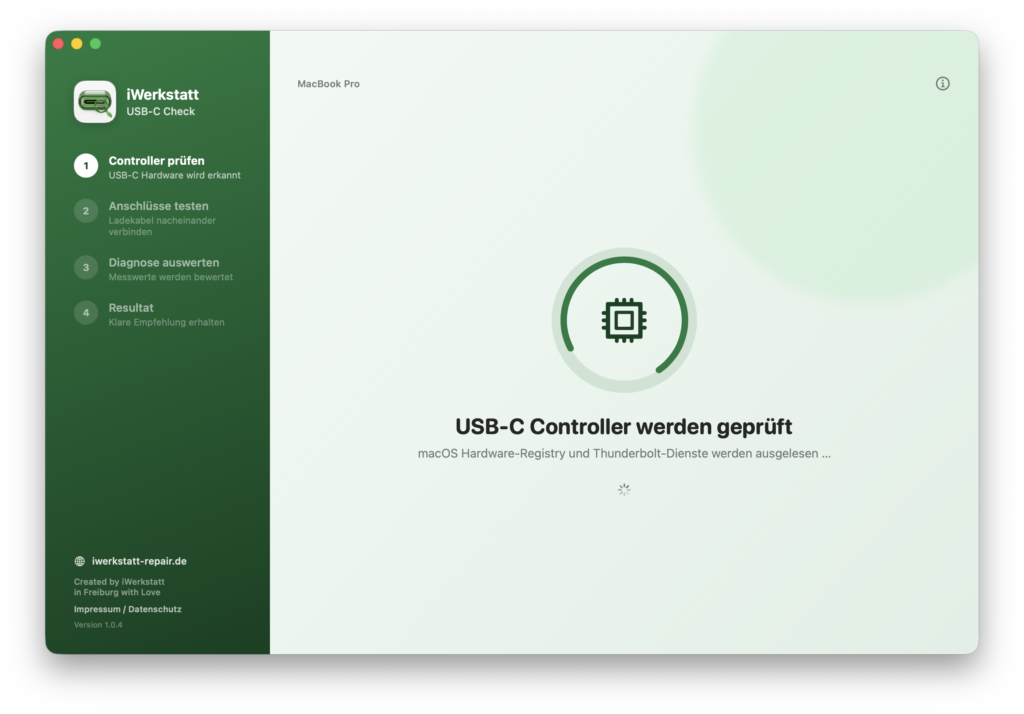 Der iWerkstatt USB-C Check prüft die USB-C Controller und Thunderbolt-Dienste des MacBook