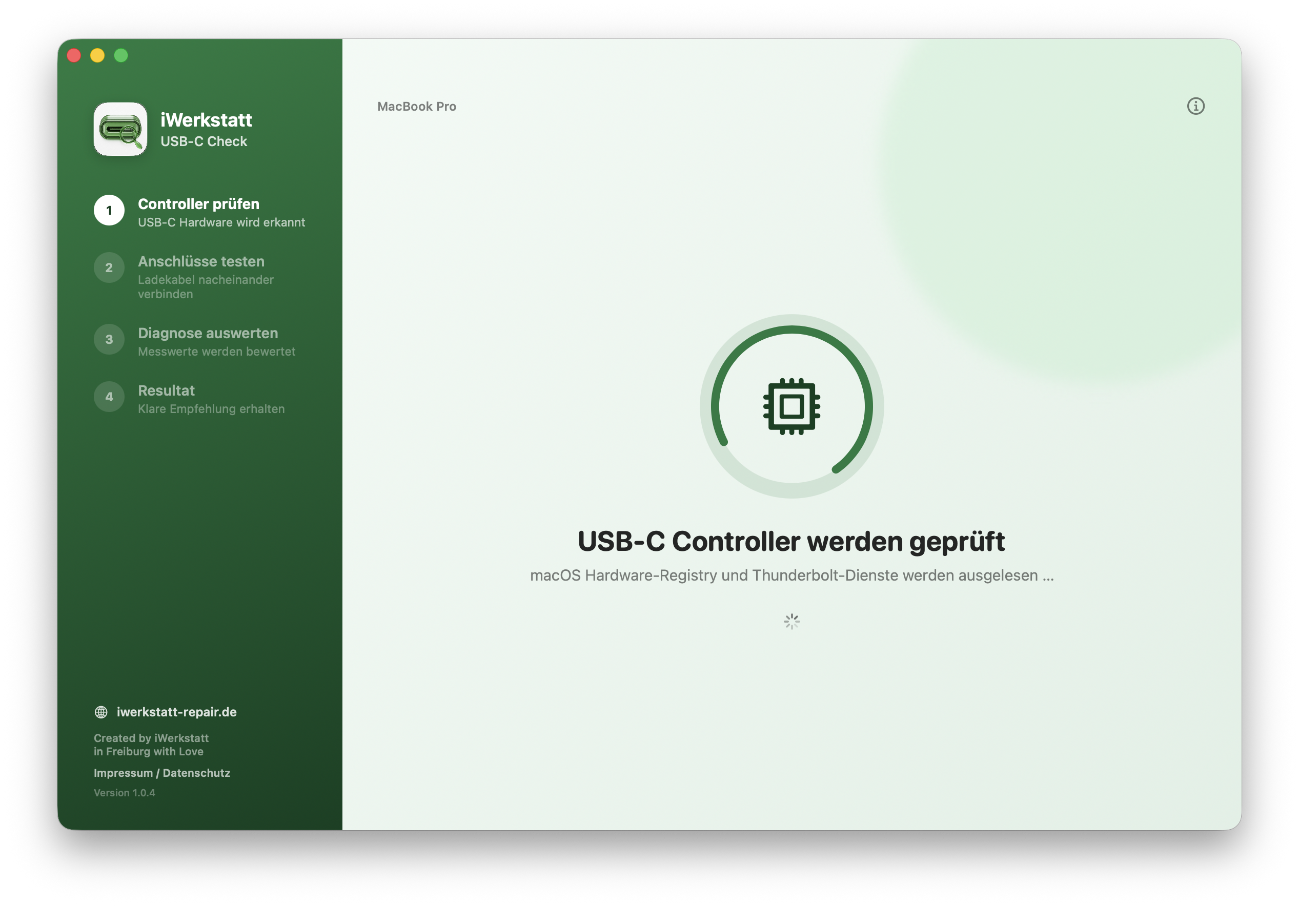 Der iWerkstatt USB-C Check prüft die USB-C Controller und Thunderbolt-Dienste des MacBook