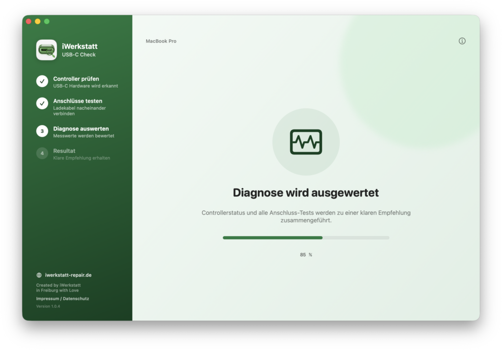 Auswertung der Controller- und Anschlusstests im iWerkstatt USB-C Check