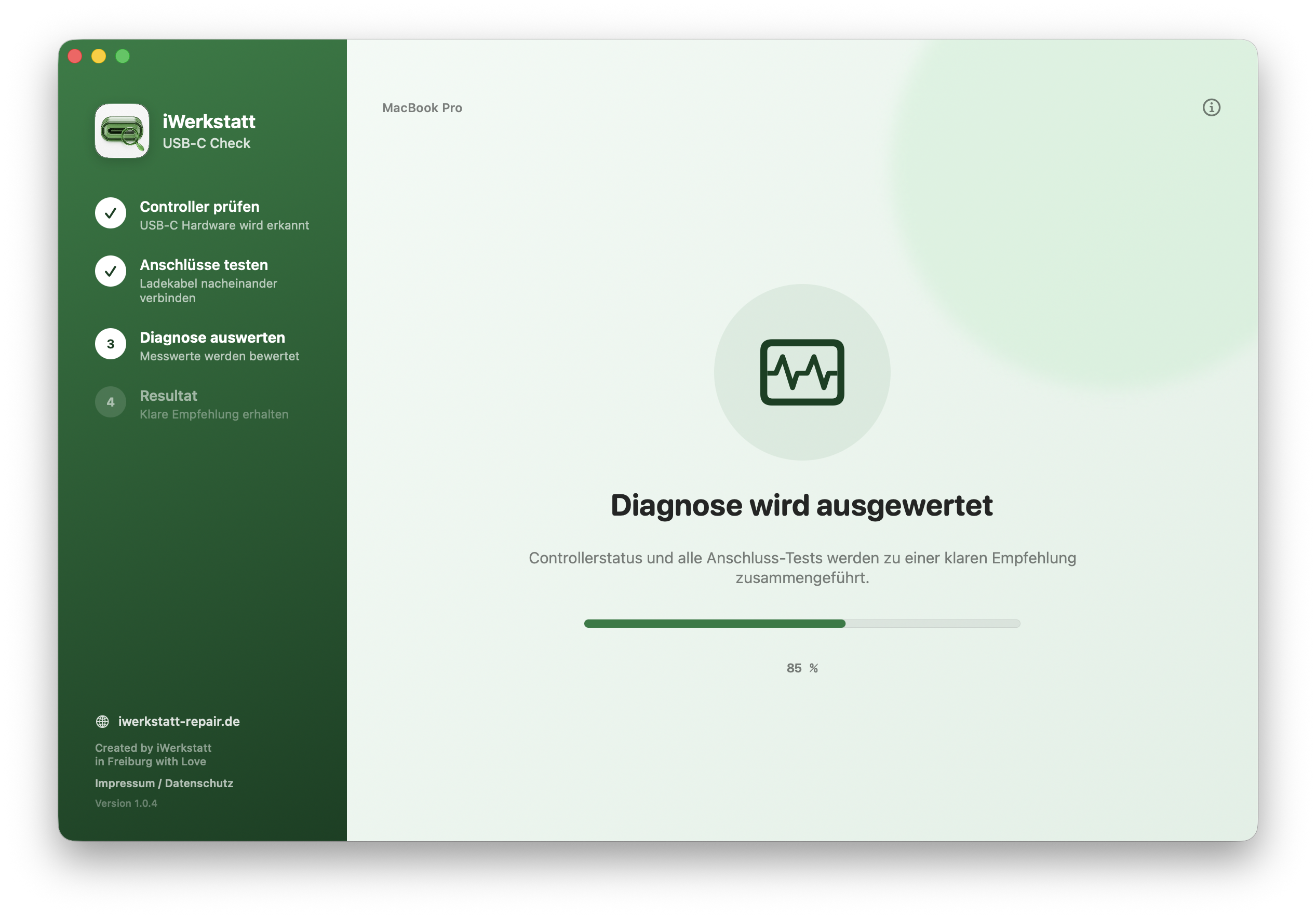 Auswertung der Controller- und Anschlusstests im iWerkstatt USB-C Check
