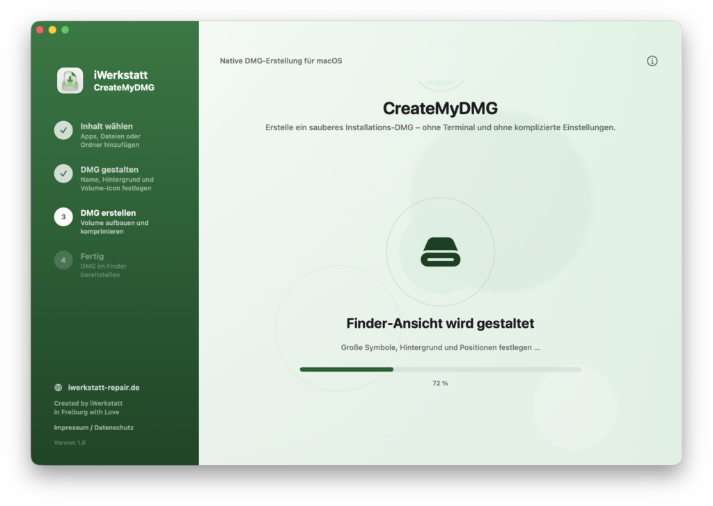 Vorschau eines Installations-DMG mit App Programme-Ordner und Pfeil