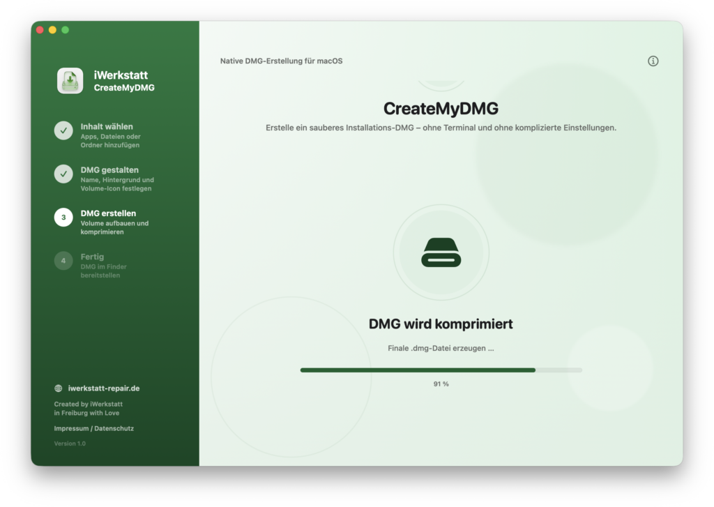 CreateMyDMG während der Erstellung und Komprimierung einer DMG-Datei