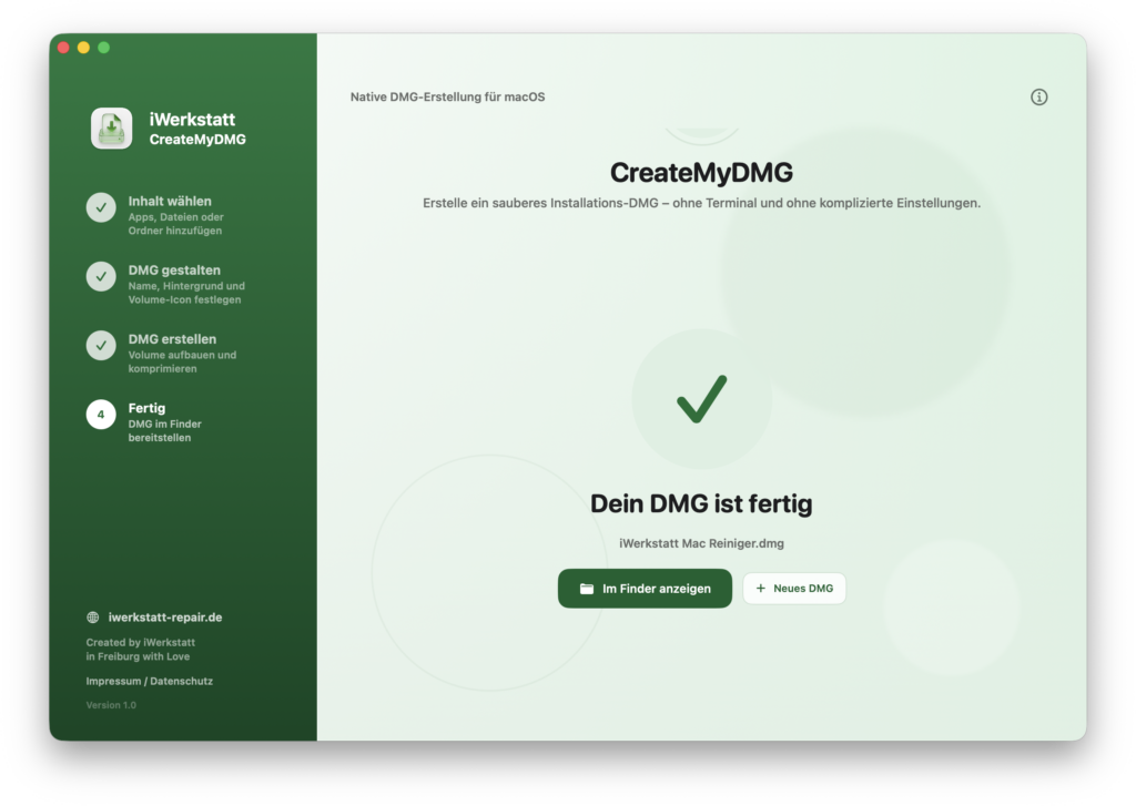 Fertig erstellte DMG-Datei in CreateMyDMG