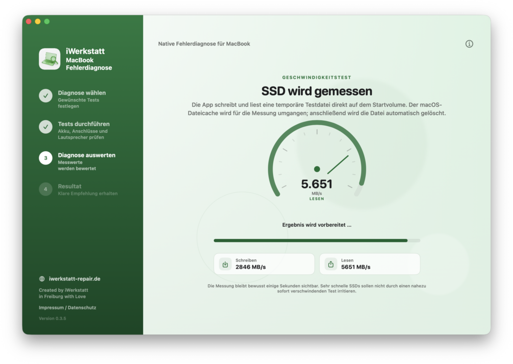 MacBook SSD Geschwindigkeitstest mit Schreib- und Lesegeschwindigkeit