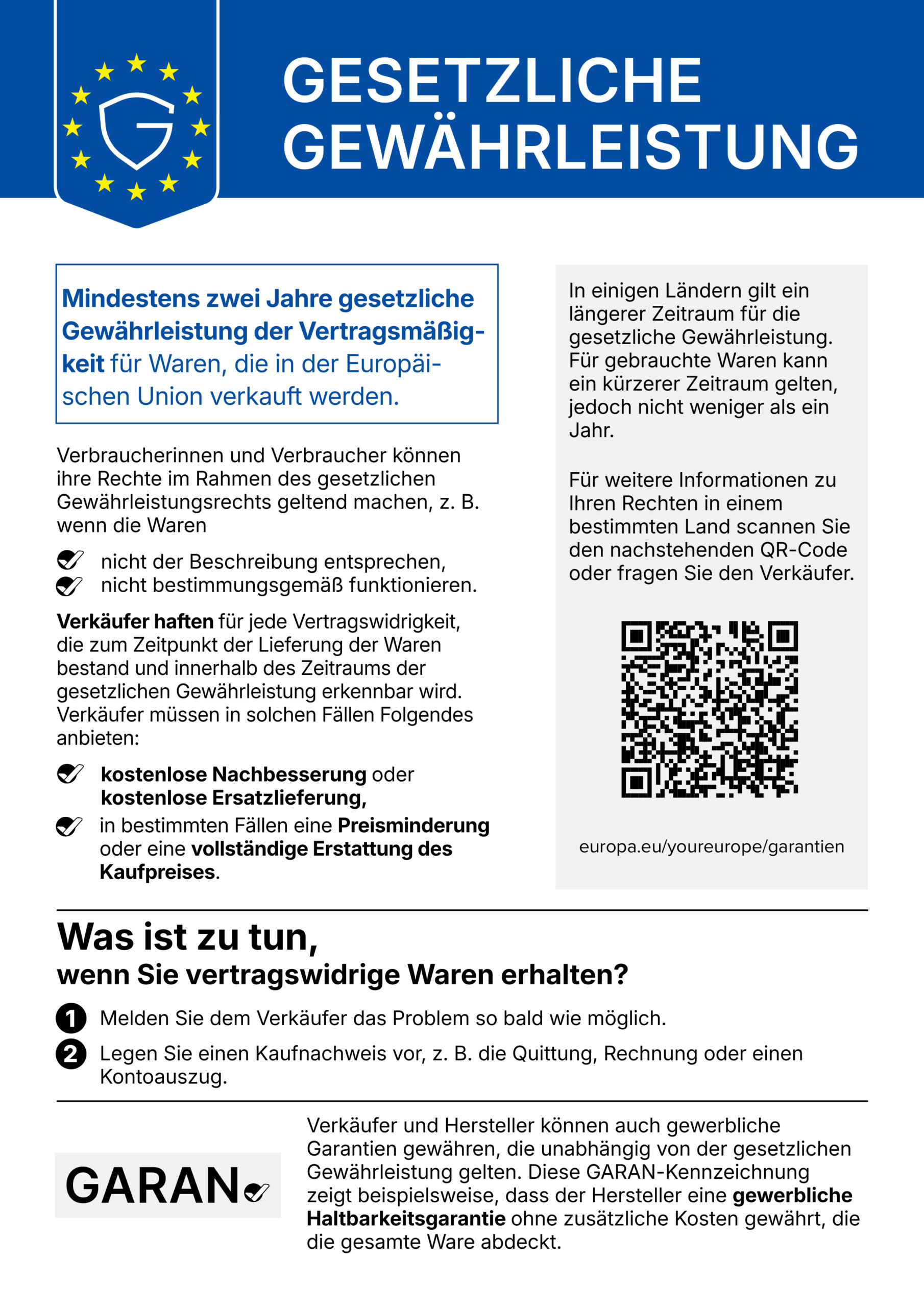 EU-Hinweis zu den gesetzlichen Gewährleistungsrechten